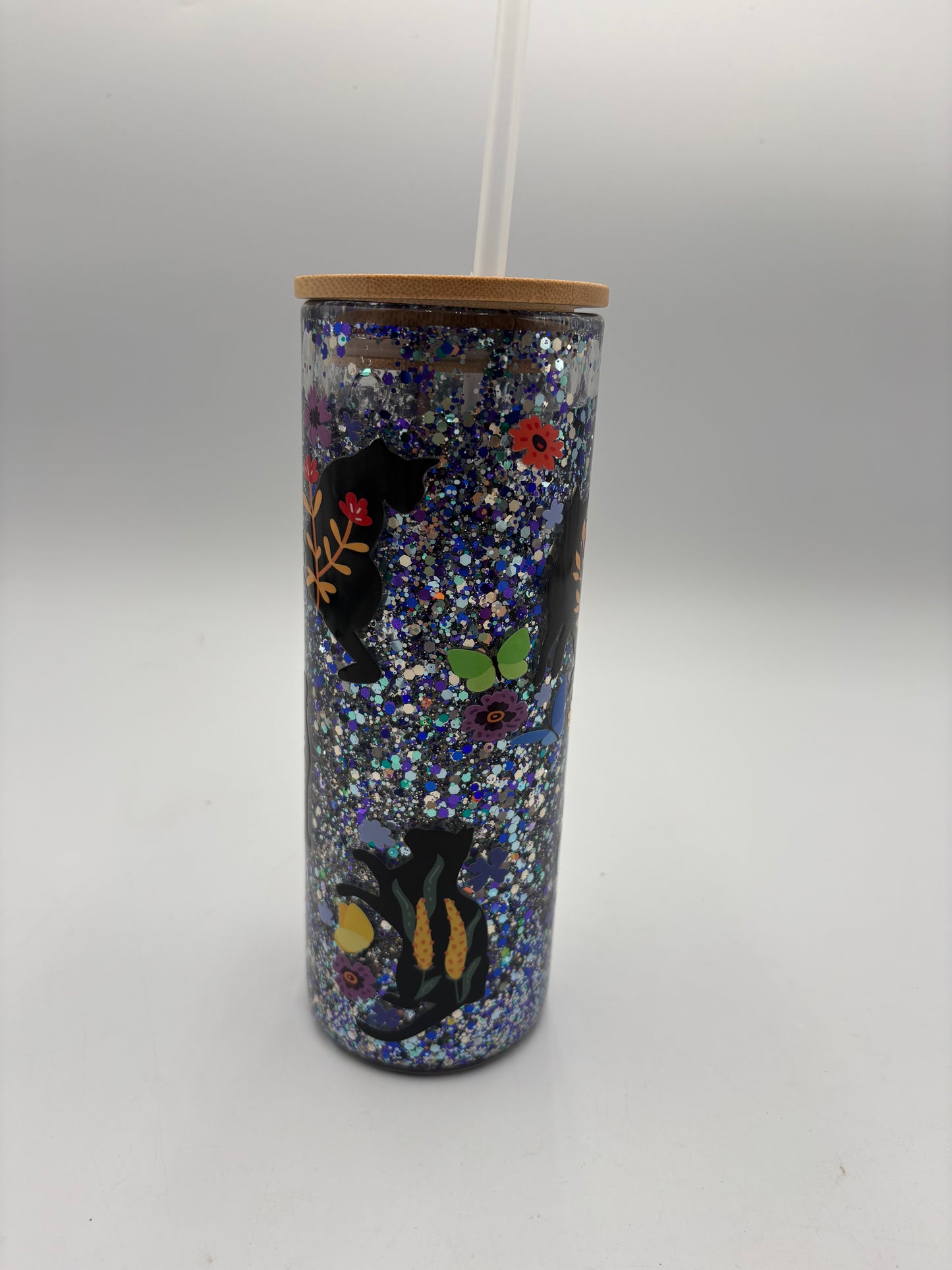 Cat Glitter glass tumbler